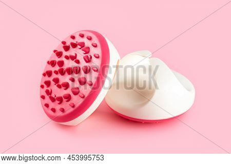 Hand Massager With Silicone Spikes For Anti-cellulite Massage Procedure Isolated On Pink Background.