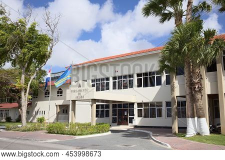 Oranjestad, Aruba - December 16, 2020: The Parliament Building Of Aruba Along L.g. Smith Blvd In The