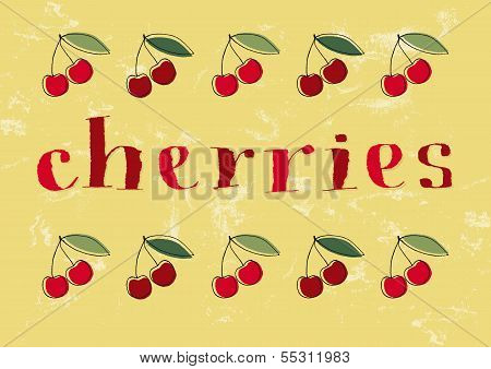 Hand-drawn cherries text and illustrations