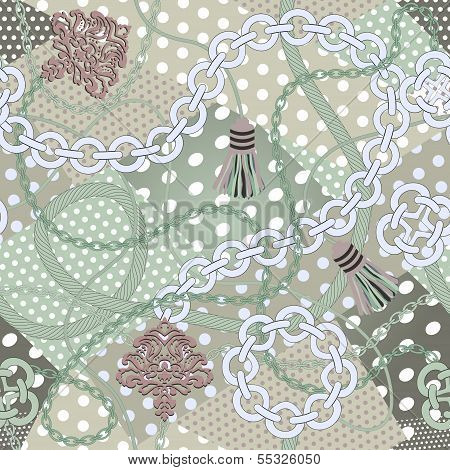Chain seamless on polka dots background.