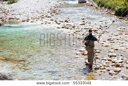 Fisherman In The Soca River, Slovenia