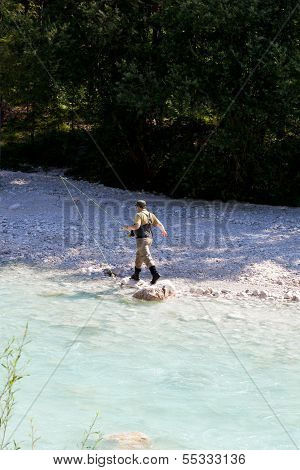 Fisherman In The Soca River, Slovenia