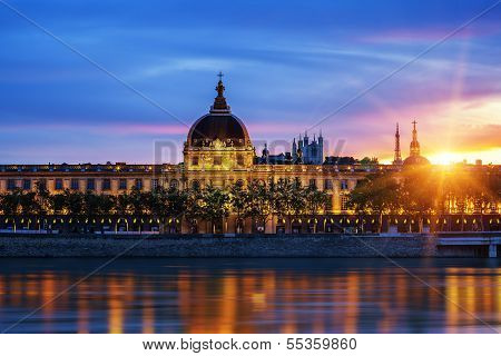 View Of Lyon City At Sunset