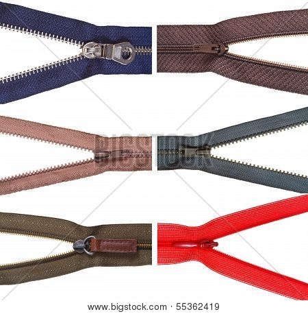 Set Of Zip Fasteners Close Up
