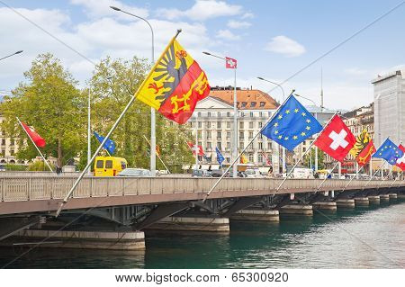 Geneva. Bridge across the river Rhone
