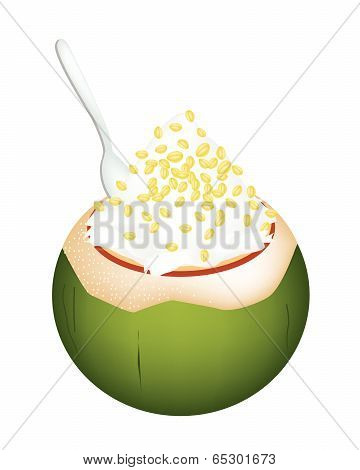 Coconut Ice Cream With Split Peas On White Background