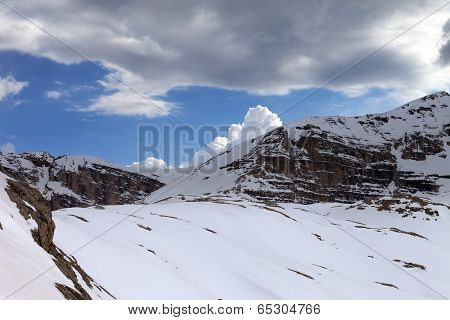 Snow Rocks And Cloudy Sky