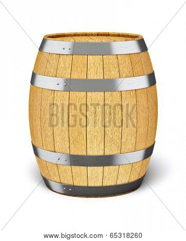Wooden oak brandy wine beer storage barrel isolated on white background