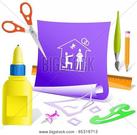 Home affiance. Paper template. Raster illustration.