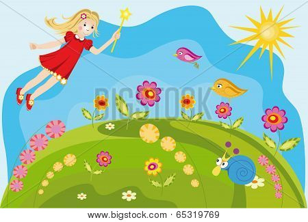 Colorful Background Fairy With Flowers