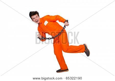 Young inmate with chains isolated on the white