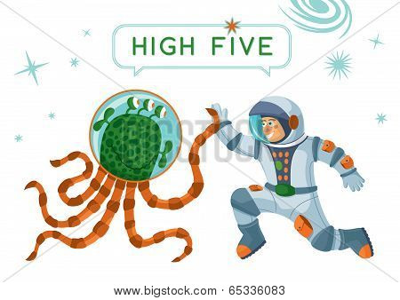Astronaut And Alien Making High Five.eps