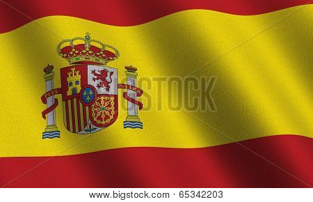Spanish flag waving in the wind with highly detailed fabric texture