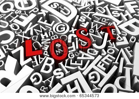 Concept image of being lost - red letters spelling lost