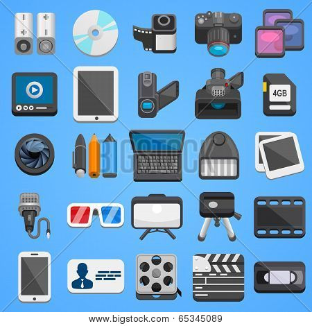 Flat icon set foto video. Vector