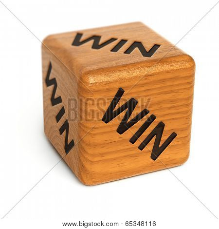Wooden dice with word Win on it over white background