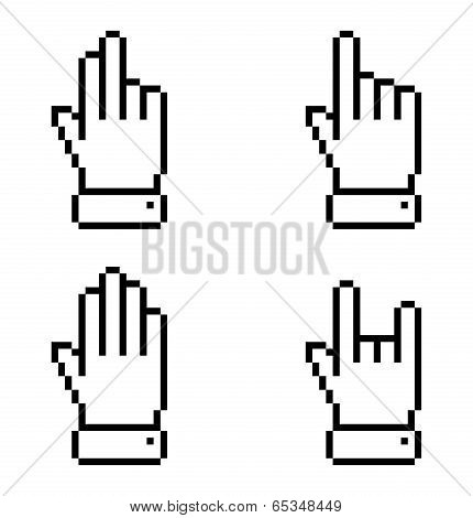 Set of black pixel hand icons