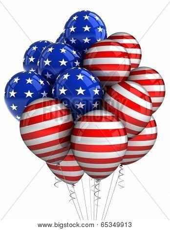 American patriotic balloons in traditional colors over white