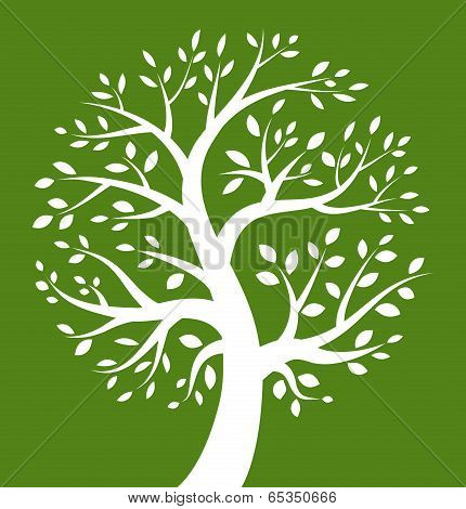 White Tree icon on green background