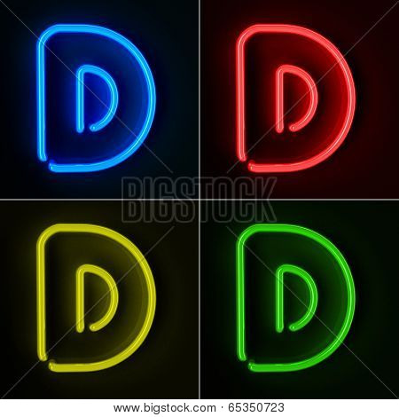 Highly detailed neon sign with the letter D in four colors