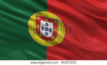Flag of Portugal waving in the wind with highly detailed fabric texture