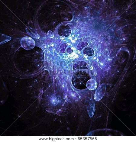 Translucent space nebula complex structured bubbles and flows in different directions