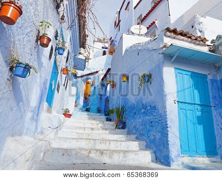 An alleyway in the medina, Chefchaouen, Morocco