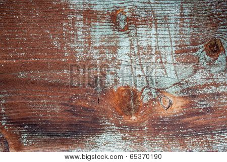 background and texture of grunge weathered barnwood with green paint remains