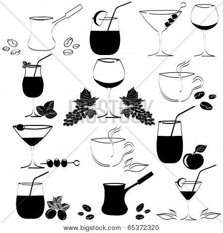 Set Of Drinks In Glasses. Vector