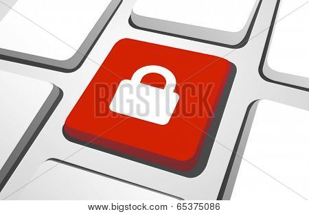 Close-up of red lock up computer icon on a keyboard button.