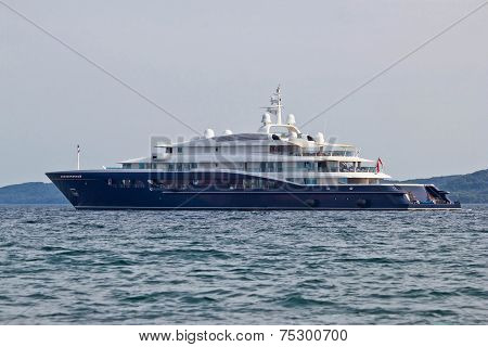 Megayacht Floating On Open Sea