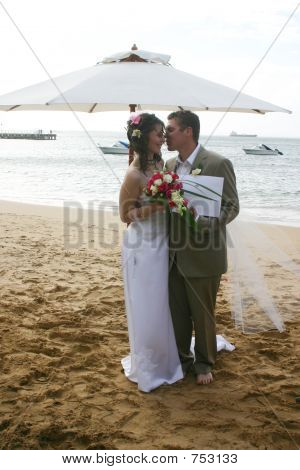 Mariée & marié sur plage Just Married