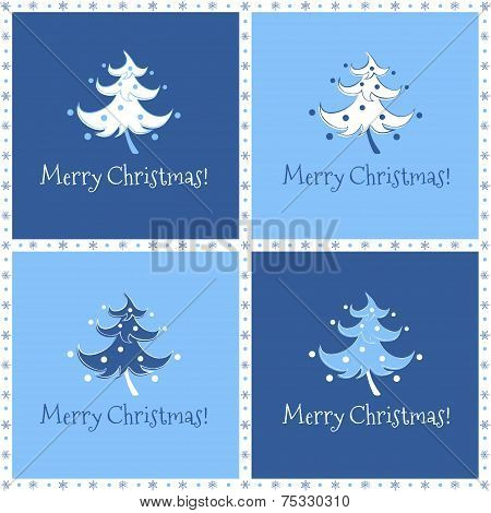 Four variations of christmas card with dancing christmas tree