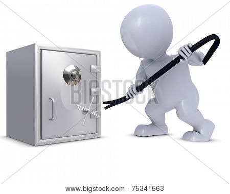 3D Render of Morph Man breaking into a safe