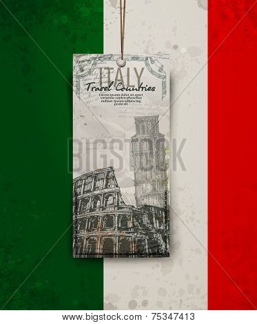 Coliseum in Rome, Italy. Colosseum, Leaning Tower hand drawn vector illustration
