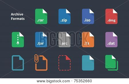 Set of Archive File Formats icons.