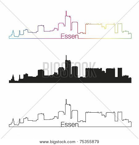 Essen Skyline Linear Style With Rainbow