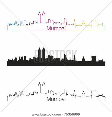 Mumbai Skyline Linear Style With Rainbow