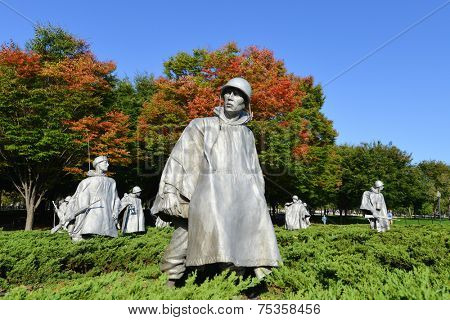 WASHINGTON DC - OCTOBER 19, 2014: Korean War Veterans Memorial located in National Mall in Washington DC. The Memorial commemorates those who served in the Korean War. 