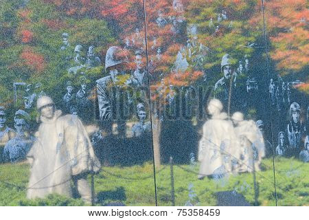 WASHINGTON DC - OCTOBER 19, 2014: Korean War Veterans Memorial located in National Mall in Washington DC. The Memorial commemorates those who served in the Korean War. 