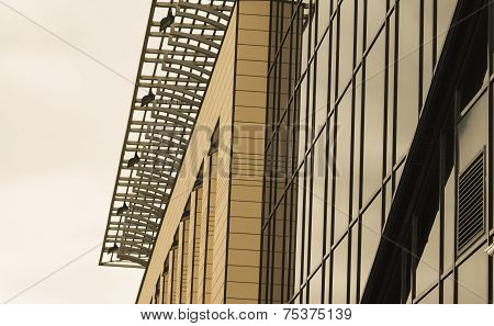 Design Of Stained Glass Windows And A Roof Mirror Glass And Metal
