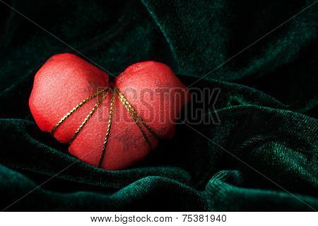 Red Heart On The Velor Background