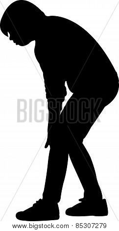 a girl has clasped hands a sick knee to reduce a pain, silhouette vector