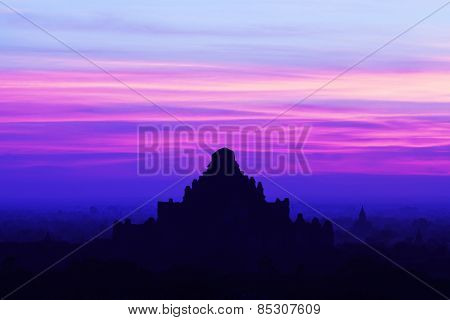 Silhouette Of Ancient Dhammayangyi Pahto Pagoda At Sunset In Bagan Archaeological Zone, Myanmar