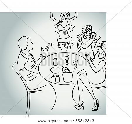 belly dancer performing , audiences clapping, vector