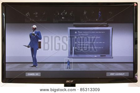 Depew, OK, USA - March 15, 2015: Blue Spy on class selection screen of Team Fortress 2, a team-based first-person shooter multiplayer video game by Valve Corporation, released on October 10, 2007. 