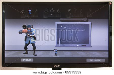 Depew, OK, USA - March 15, 2015: Blu Soldier on class selection screen of Team Fortress 2, a team-based first-person shooter multiplayer video game by Valve Corporation, released on October 10, 2007.