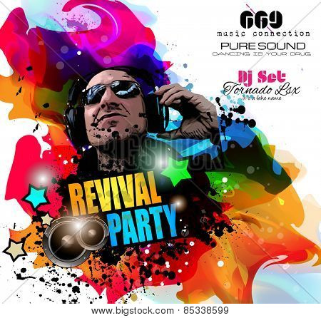Disco Night Club Flyer layout with Disck Jockey shape and music themed elements to use for Event Poster, Club advertisement, Night Contest promotions and Invitations.