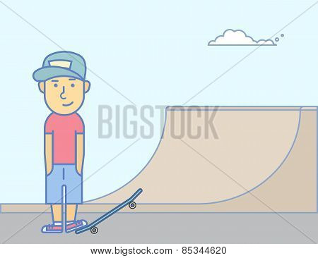 Young smiling guy with skateboard