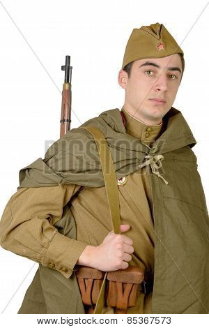 Soviet Sniper With His Rifle
